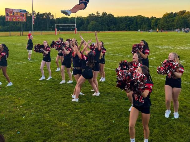 The Old Rochester Regional High School’s new cheer team performs their first half-time routine on Sept. 11. Photos by Tanvi Kulkarni