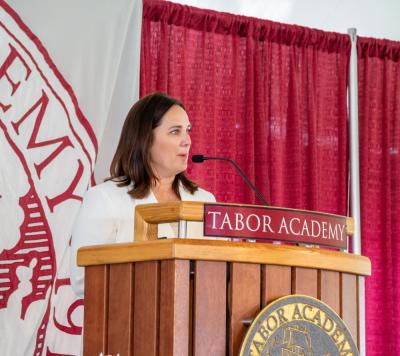 United States Gold Medalist, hockey player Colleen Coyne served as the guest speaker. Coyne graduated from Tabor in 1989.