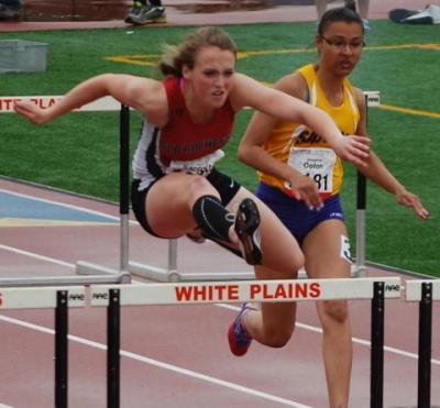 Ally Saccone Durocher turned in her cleats for spikes as she hit the hurdles for the girls track team. Source: Ally Saccone Durocher