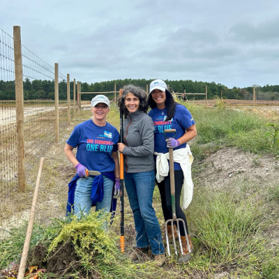 Volunteer Tricia Brogioli, Executive Director Liz Wiley and volunteer Erin Moreau at Frogfoot Farm.