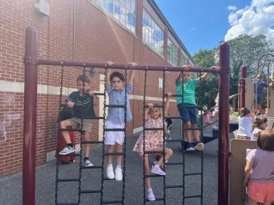 Students play on the Center School Playground that will be closed for the next few weeks for resurfacing construction. 