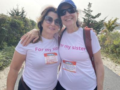 Kara Pernice and Deborah Duffy walk in honor of their sister Susan in 2023.