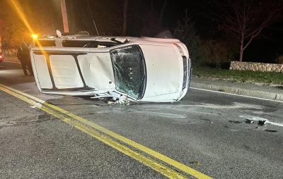 Photo of the single vehicle rollover crash that happened on Monday, Oct. 20. Source: Marion Fire Department Facebook