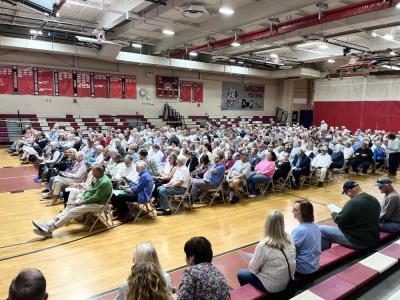 Over 500 Mattapoisett voters pack into the Old Rochester Regional Gymnasium for Special Town Meeting. Photo by Grace Ann Natanawan