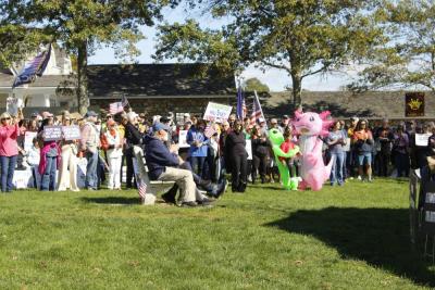 Protestors gather to listen to guest speakers in Shipyard Park.
