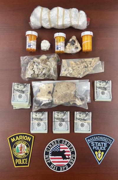 The contraband seized by the Marion Police Department and Massachusetts State Police after the Oct. 27 initial arrest. Source: Marion Police Department Facebook The contraband seized by the Marion Police Department and Massachusetts State Police after the Oct. 27 initial arrest. Source: Marion Police Department Facebook
