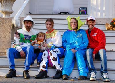 From left to right: Devin, Kurtis (2-years-old), Corinee, Tori and Tucker dress up as Toy Story for the spooky holiday.