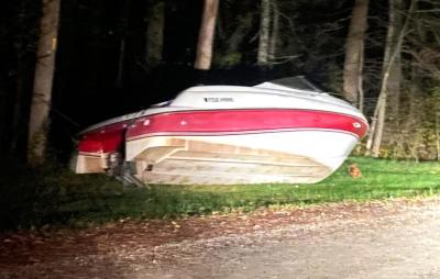 The mysterious abandoned boat on the side of Wolf Island Road. Source: Mattapoisett Police Department Facebook