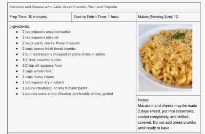 Another recipe for 'Mountain Mac and Cheese' that will be in the cookbook. Source: Kate Ribeiro