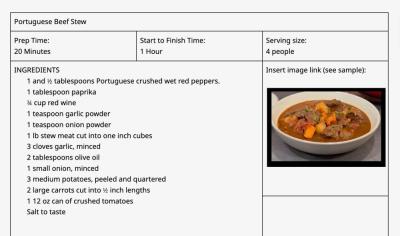 Example of a recipe for beef stew that will be in the Old Rochester community Cookbook. Source: Kate Ribeiro