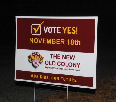 A few signs supporting Old Colony were spread throughout the Tri-town. 