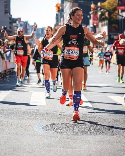 Pease running the NYC Marathon, November or 2024, just weeks before her MS diagnosis. 