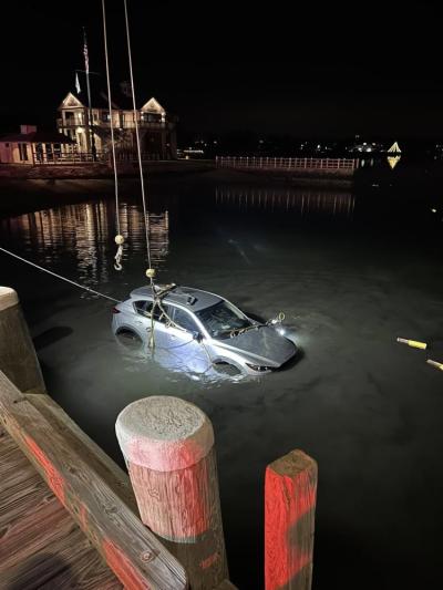 A car was submerged in the Marion Harbor. Source: Marion Fire and EMS Facebook