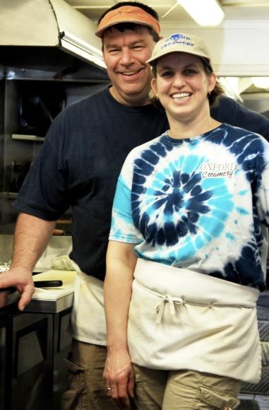 Ken and Liz Ackerman smile in the kitchen of the Oxford Creamery that closed this year. Source: Oxford Creamery Facebook