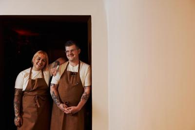 Tiffani Ortiz, left, and Andy Doubrava pose together. Photo source: Andrew Thomas Lee