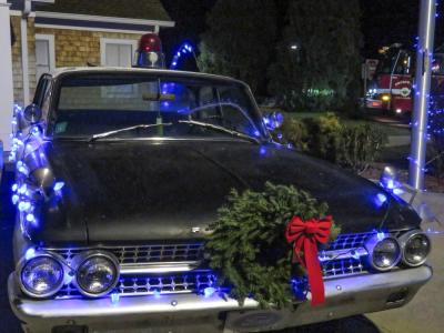 The decorated police cruiser, on loan from Murphy's Towing. 