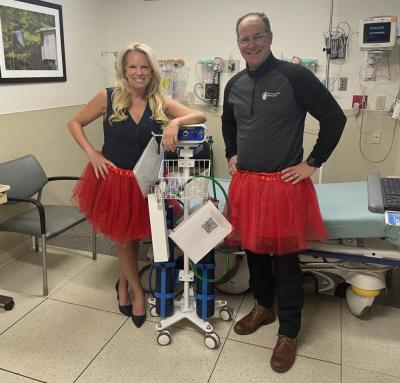 Jill Fearons, left, and Dr. Brian Sard, Chairman and Medical Director of Pediatrics at Southcoast Health, pose together after The Friends of Jack donated $11,529 to St. Luke’s Hospital in New Bedford to purchase medical equipment. Photo source: Friends of Jack Foundation