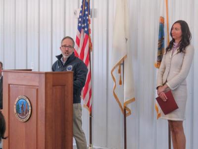State Rep. Mark Sylvia, left, and state Sen. Kelly Dooner attended the Feb. 13 opening of the new Department of Public Works building. Photos by Grace Roche