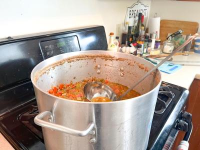 The two women currently cook on their stovetops, but will soon use an industrial stove for their cooking. 