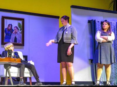 From left: Ripley, Charlotte Cook and Tomasso's characters argue over which of them own a plot of land. 