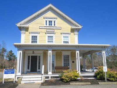 The historic house sits on the corner of Route 6 and Front Street. 