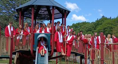 Students pose together on the playground outside Sippican School. 