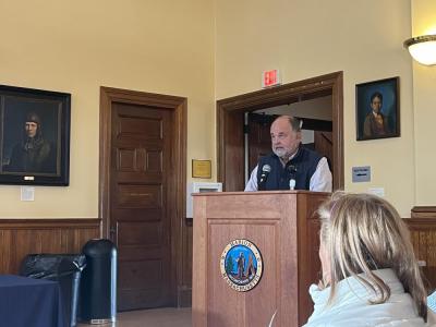 Vincent Malkoski, the chair of the Marine Resources Commission, during a joint meeting with the Select Board on Tuesday, May 5. Photo by Grace Roche