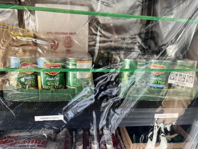 The pantry's offerings include canned vegetables. 