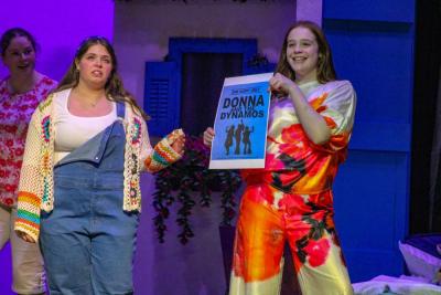 Donna and her two best friends Rosie Mulligan, left, played by Charlotte Cook and Tanya Cresham-Leigh, right, played by Mara Donnelly. 