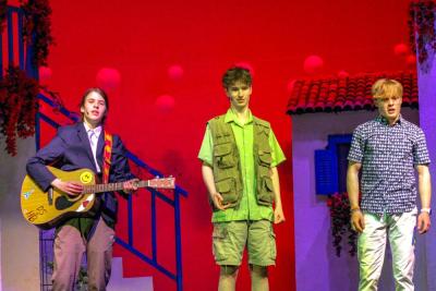 From left: Luca Cabral, Liam Osterday and Linden White play Sophie's potential dads Harry Bright, Bill Austin and Sam Carmichael, respectively.