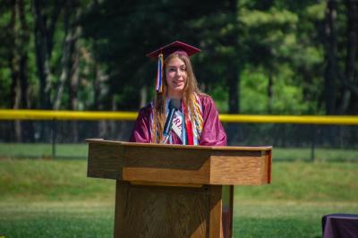 Class President Leah Hollenbeck speaks to her classmates. 