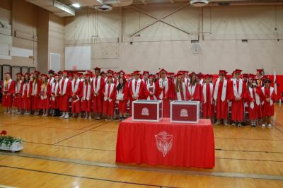 The class of 2026 stands at the end of the ceremony. 