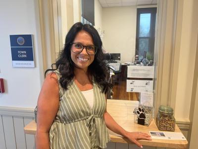 Town Clerk Madie-Lynn Bourgeois poses on her first day of work on Monday, Aug. 3. Photo by Grace Roche