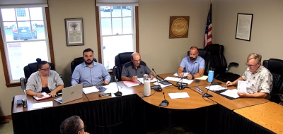 From left: Town Administrator Cameron Durant and Select Board members Paul Ciaburri, Adam Murphy and Bradford Morse at the Monday, Aug. 17 meeting. Photo source: ORCTV