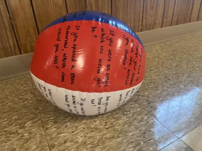 A ball with conversation prompts helped break the ice. 