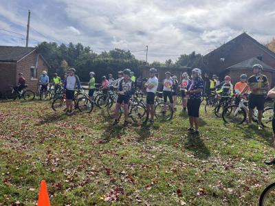 Cyclists listen to safety precautions before heading onto the 41-mile route. 