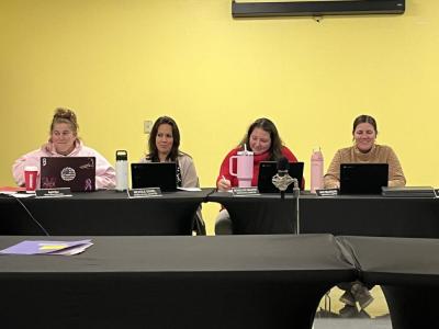 From left: School Committee members April Nye, Nichole Daniel, Nichole Nye McGaffey and Mary Beauregard at the Thurday, Oct. 22 meeting. 