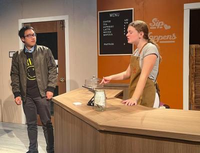 Roy Zha (left) and Lucy Brophy rehearse their scene. Photos by Tanvi Kulkarni