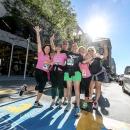 (From left to right) Kara Pernice, Deborah (Pernice) Duffy, Rick Duffy, Donna Tocci, Sue Kindregan and Nora McKenna finish the Jimmy Fund Walk at the marathon finish line in 2016. Source: Donna Tocci