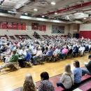 Over 500 Mattapoisett voters pack into the Old Rochester Regional Gymnasium for Special Town Meeting. Photo by Grace Ann Natanawan