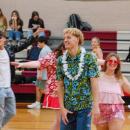 Noah Thorell and other seniors practice their skit before the assembly.