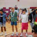 The seniors wave goodbye after their skit is over. 