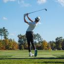 John Bongiorno watches the ball fly.  John Bongiorno watches the ball fly.