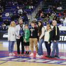 Matt Trahan poses with his family at the Tsongas Center in Lowell after being honored for receiving the Sherman A. Kinney Award in 2024. Photo by Liam Mayo
