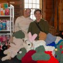 A table overflows with two vendors' creations.