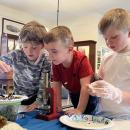 From left to right, Leo Oliver, Sawyer Fiske and Joseph Wirth inspect the wiggly worms on Mar. 19 at the Marion Natural History Museum. Photo by Brandy Muz