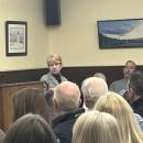 Kathy Eklund, Board of Health candidate, speaks to the audience. 