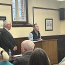 Select Board candidate Eric Beauregard speaks at the Mattapoisett Candidates' Night on Wednesday, April 29. Photos by Grace Roche