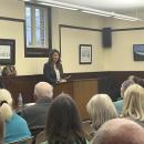 Select Board candidate Nicole Doyon Lynch addresses the crowd. 