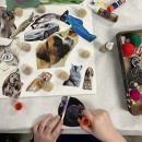 A student crafts a collage featuring animals and a car during a session at the Marion Art Center. Photo source: Marion Art Center